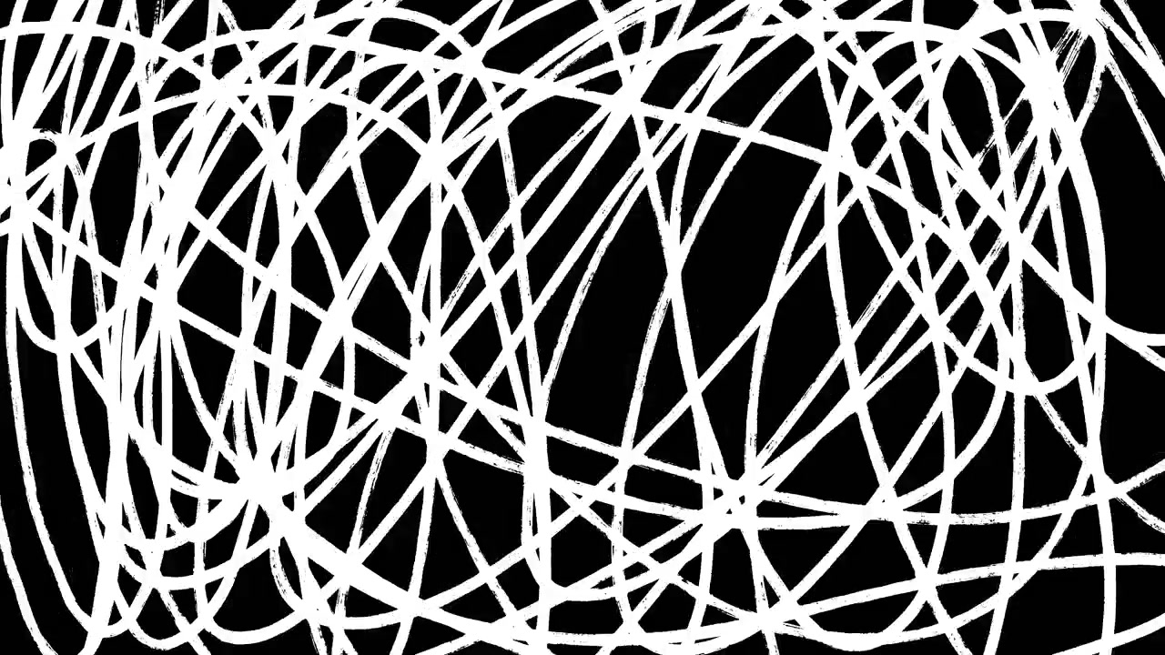 Dynamic Abstract White Scribble Lines Animation on Black Background