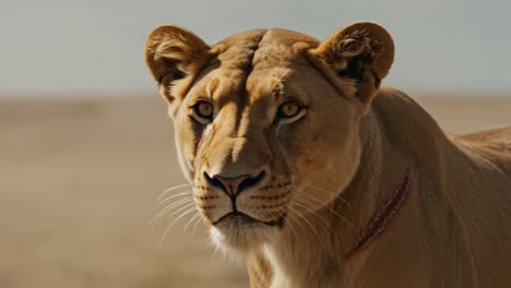 a majestic lioness captured in profile and full face, showcasing her grace and power in the wild with a captivating gaze and natural beauty