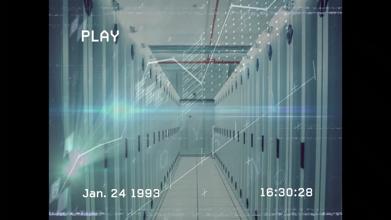 timecode incrementing overlaying data on racks fading shifting receding to visualize flow