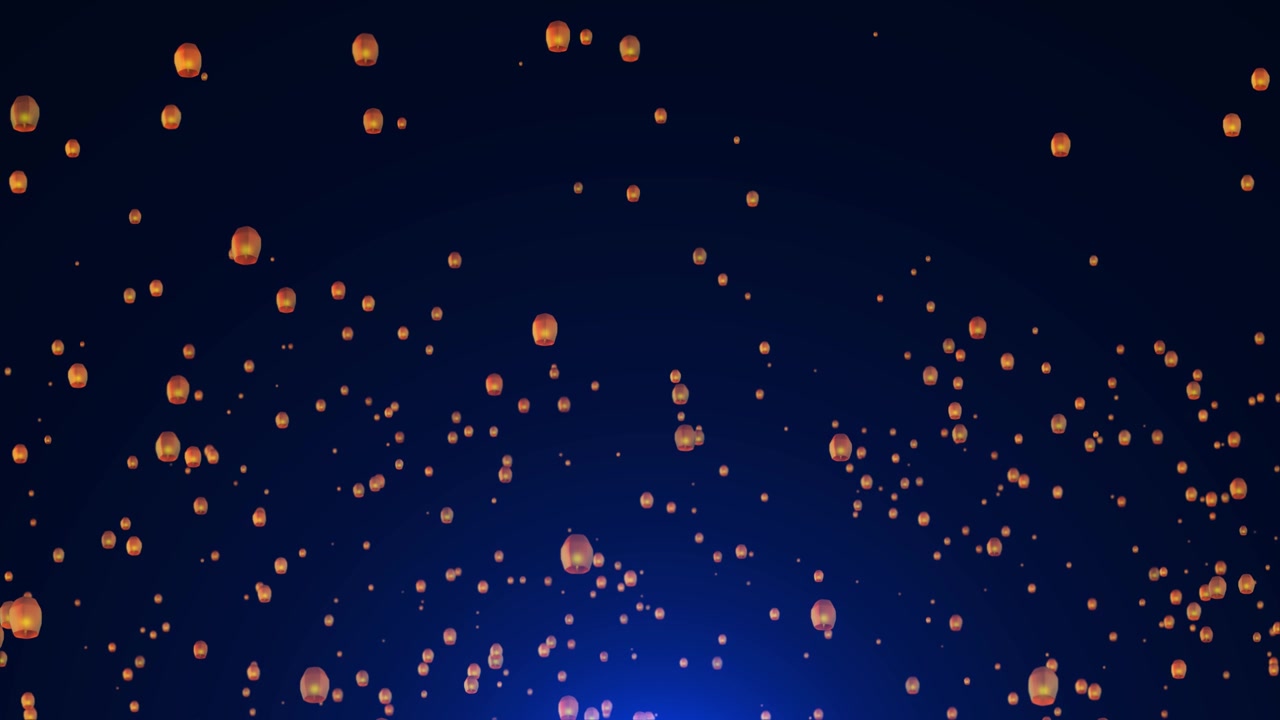 Svævende lanterner i Yee Peng festival flyvende himmel brændende flamme lanterner animationsbaggrund Diwali