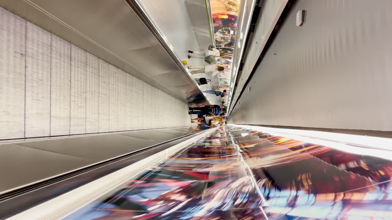 Travelers Moving Between Terminals on Airport Escalator