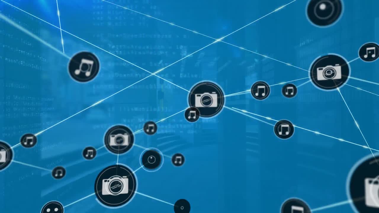 서버  ⁇  위의 아이콘으로 연결 네트워크의 애니메이션