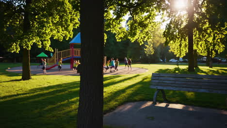 children playing at a park at sunset