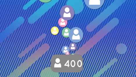 animation of digital social media icons over shapes on blue background