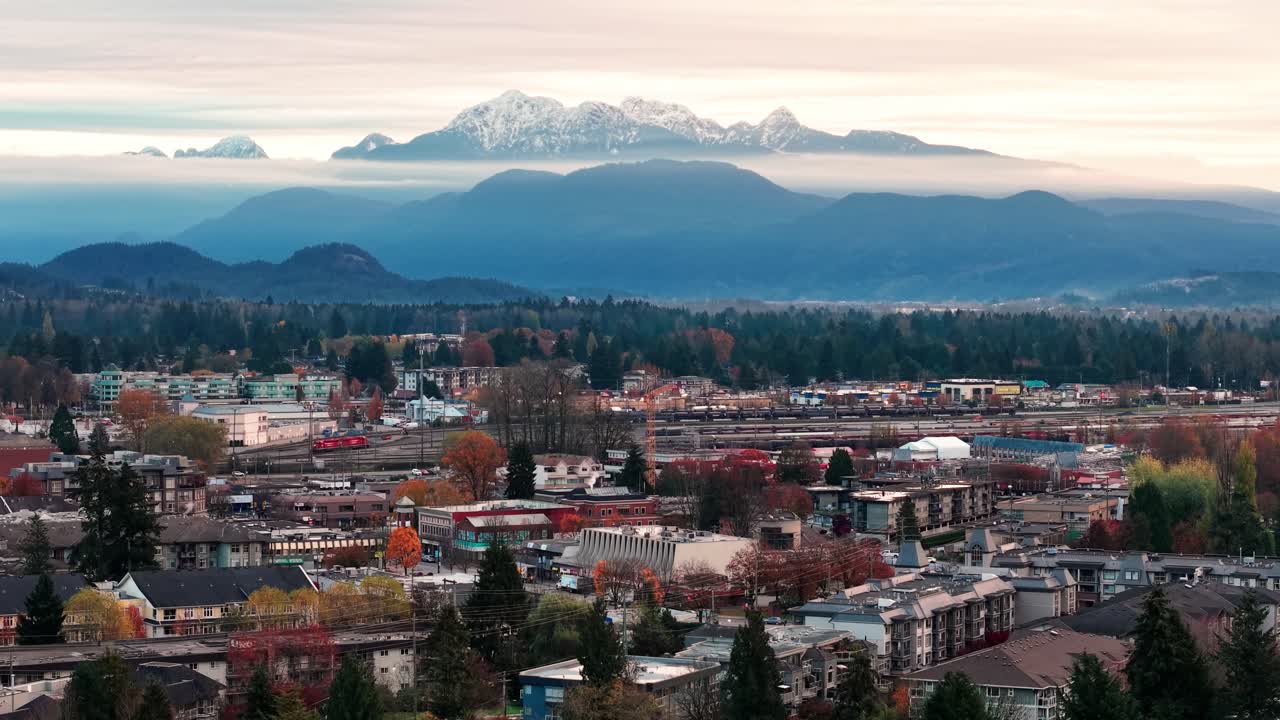 a drone shot of Coquitlam Mountain in the autumn season.