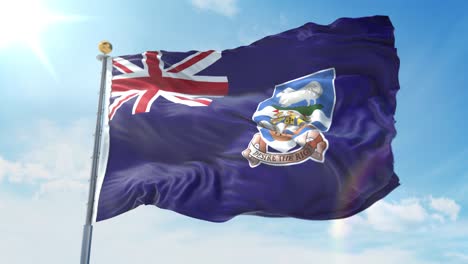 falkland islands flag waving in the wind against deep blue sky. national theme, international concept. 3d render seamless loop 4k