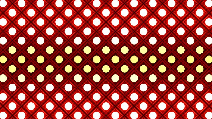 Luci lampeggianti, lampadine a muro con motivo a rombi, flash statico, sfondo rosso del palco, loop VJ