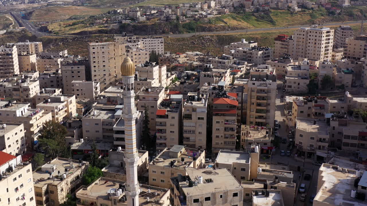 Mosque Tower minaret in Anata Refugee Camp, Jerusalem-Aerial View