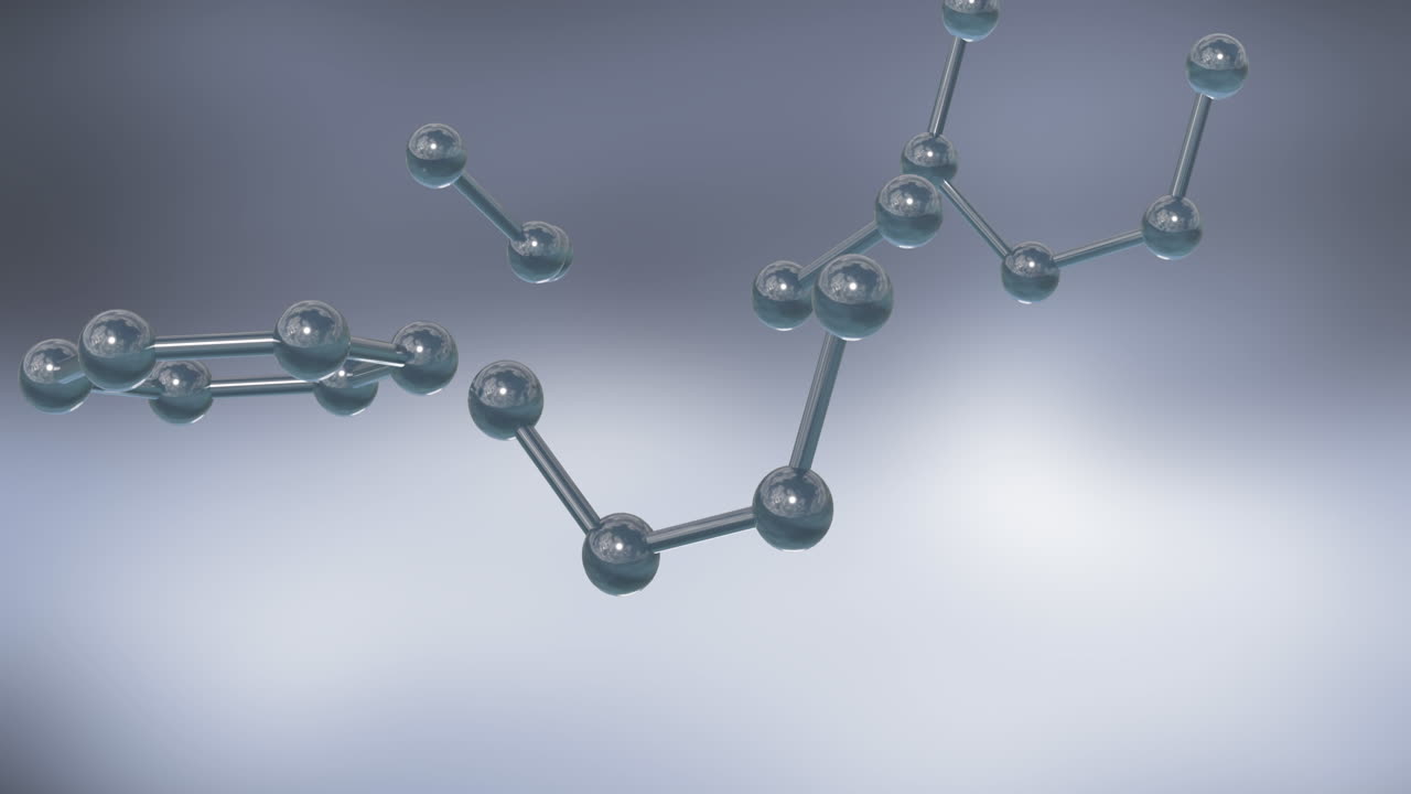 회색 배경에 있는 분자의 3d 마이크로의 애니메이션