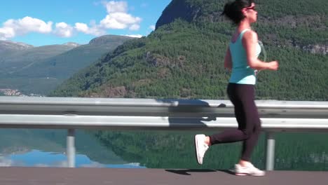 woman jogging outdoors slow motion