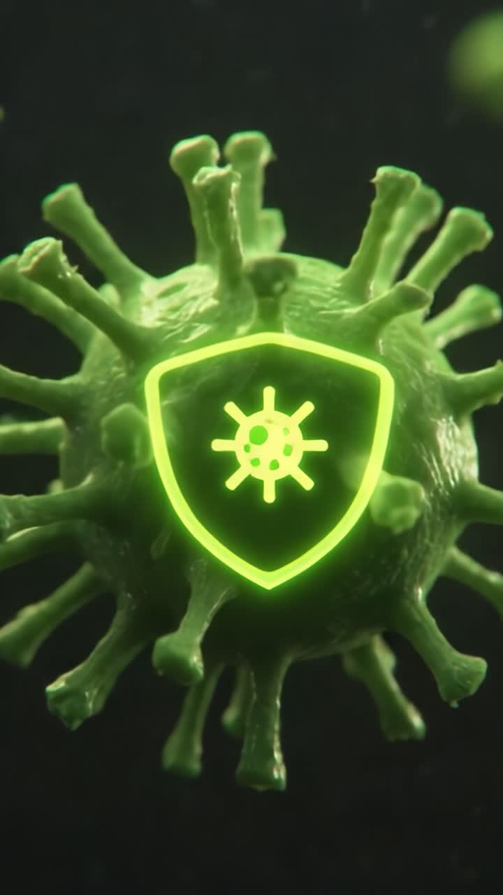 Illustration of a virus encapsulated within a protective shield, depicting the concept of defense against pathogens and the importance of health protection in the digital realm