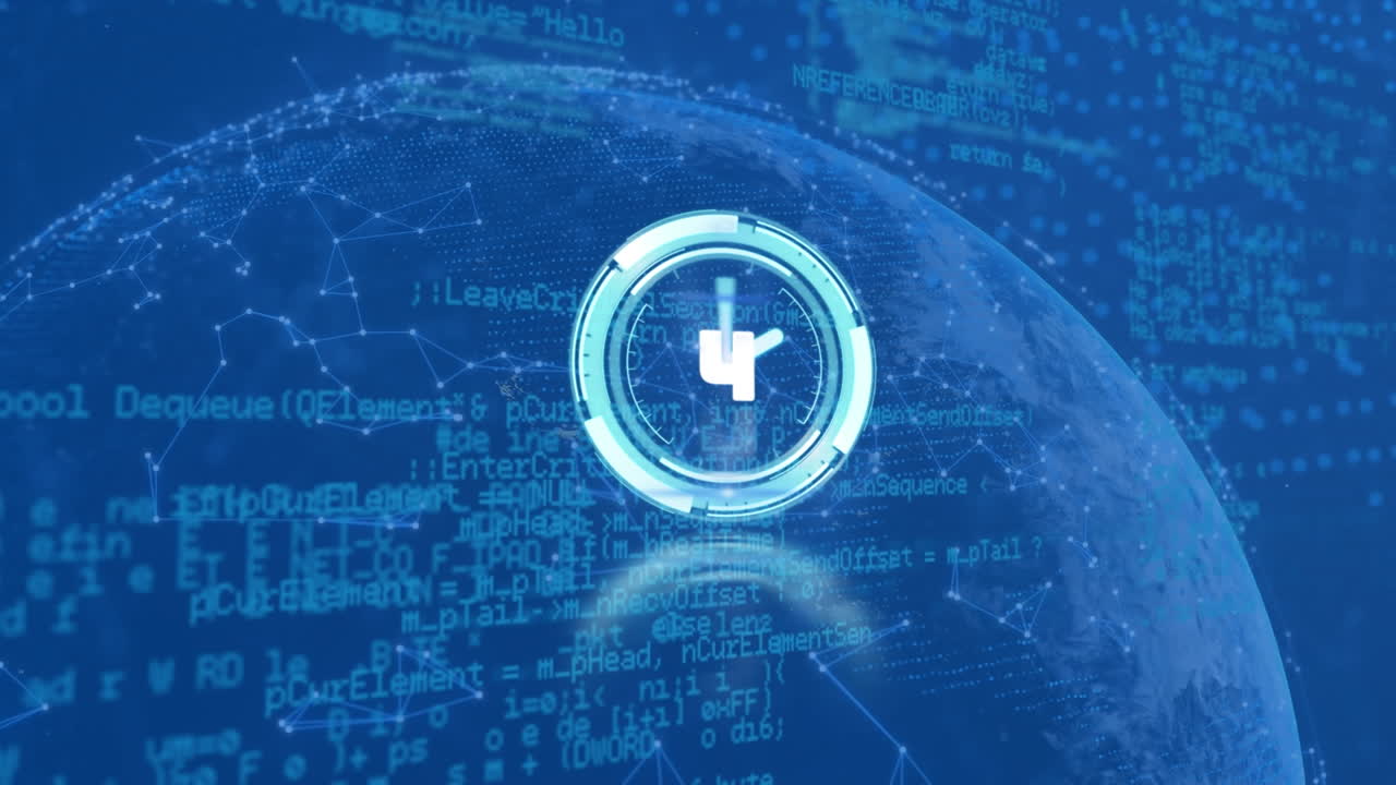 해군 배경에 있는 시계와 카운트오버 데이터와 지구의 애니메이션