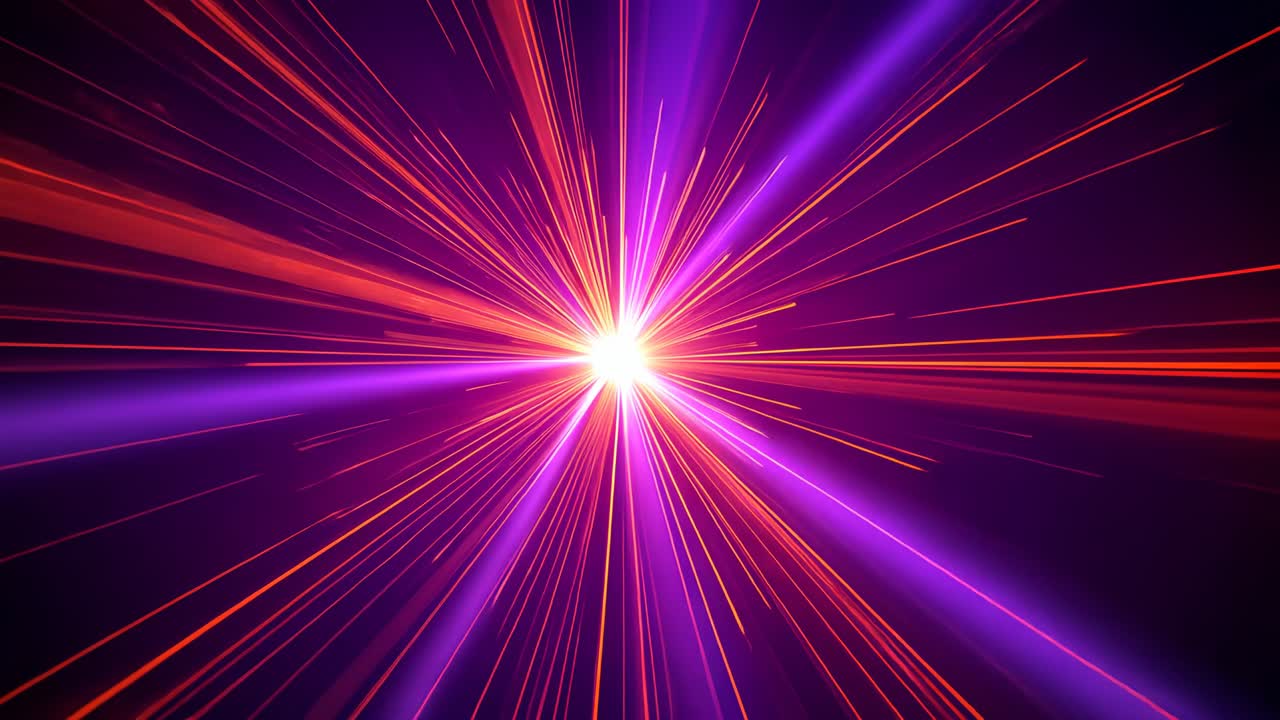 Pulsing central core emitting red violet streaks after initial flash across purple digital space
