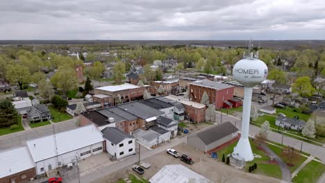 homer, michigan water tower with drone video moving forward