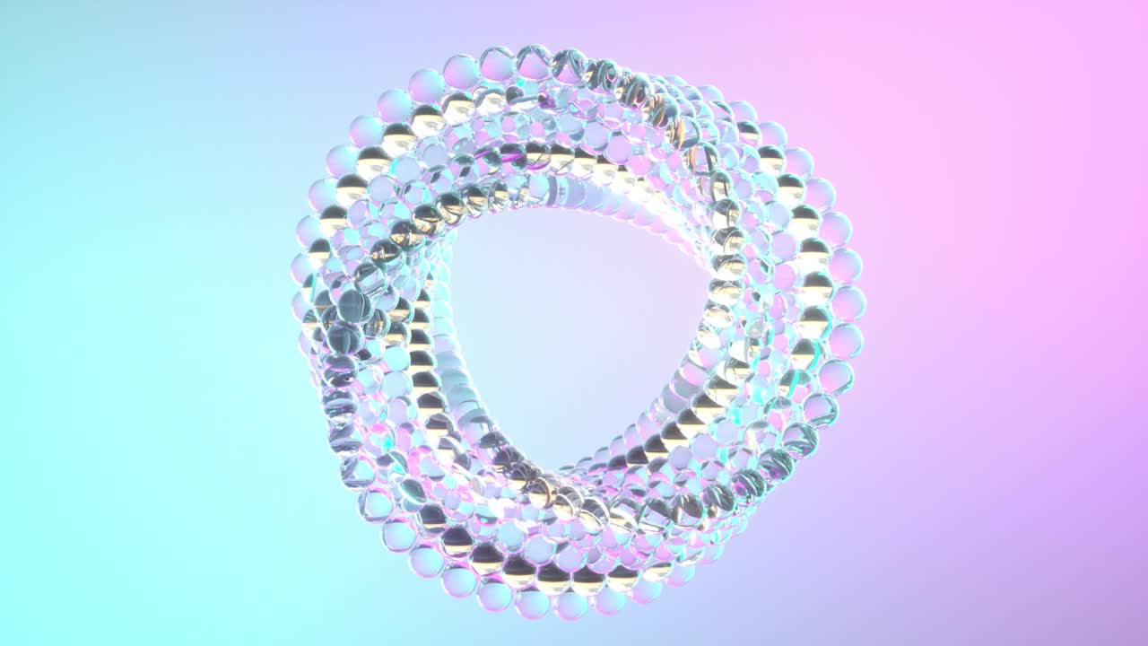 추상적인 유리 반지가 회전하는 3d 애니메이션 렌더링, 부드러운 최면 패턴, 무한 루프