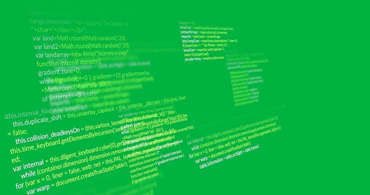 Animation of green and white computer data processing over transparent background
