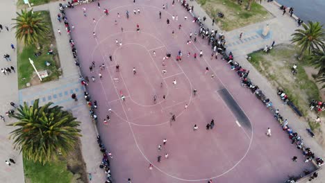 landscape drone, aerial footage of skating rink located in montevideo uruguay