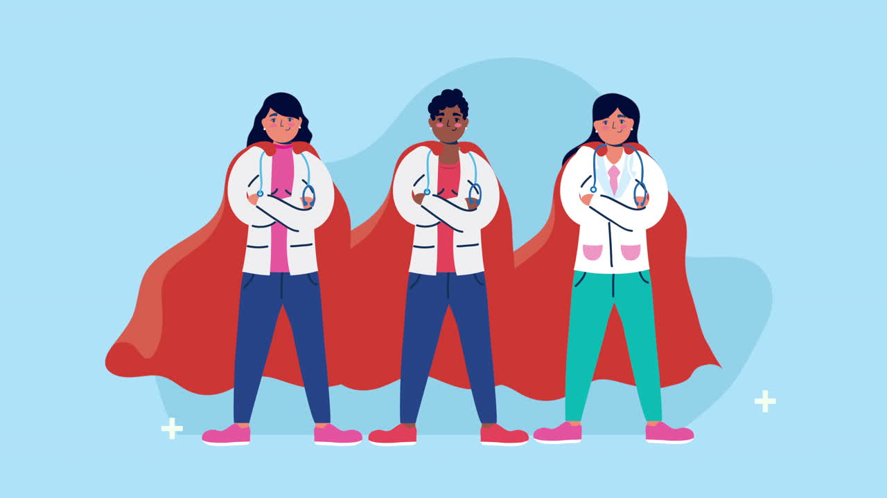 영웅 망토 캐릭터와 함께 의사 스태프