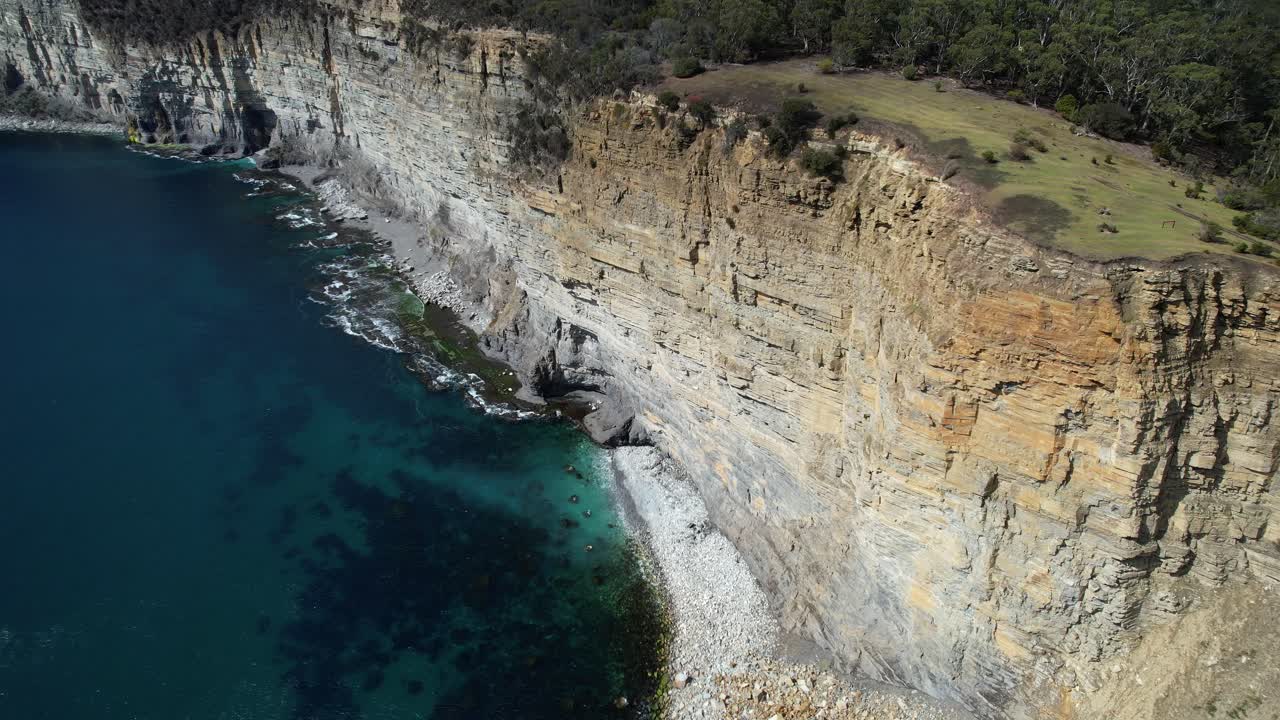 Fossil Bay And Cliffs On Maria Island, Tasmania, Australia - Drone Shot