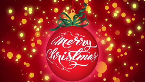 animation of merry christmas text over light falling in red background