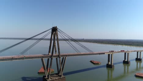 Aerial-view-showcasing-the-General-Manuel-Belgrano-Bridge,-a-crucial-link-between-two-significant-provinces-in-Argentina