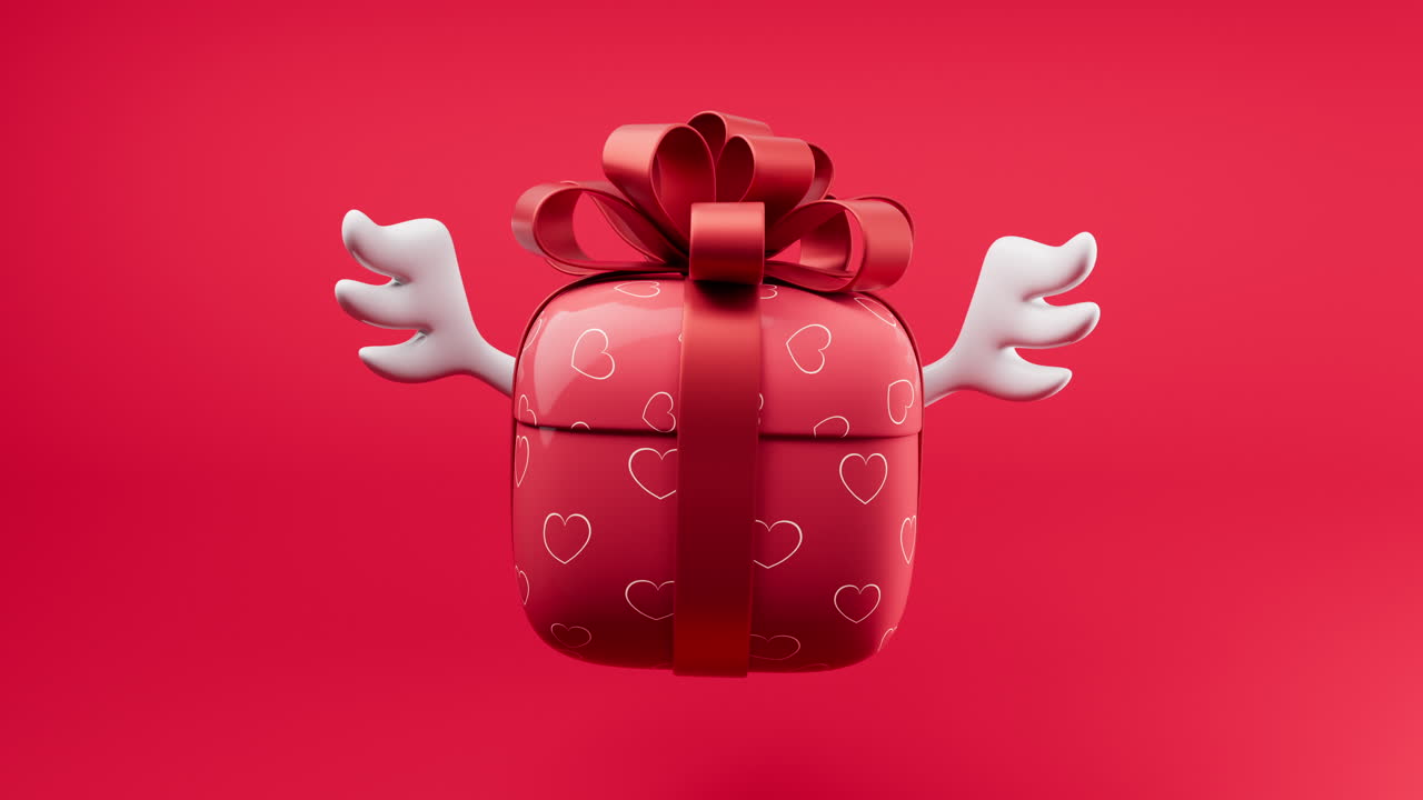 Scatola regalo volante con cuori e corna