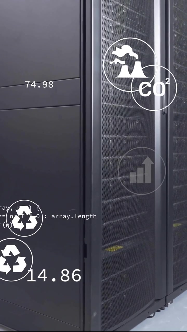 Animation of eco icons, digital data processing over computer servers