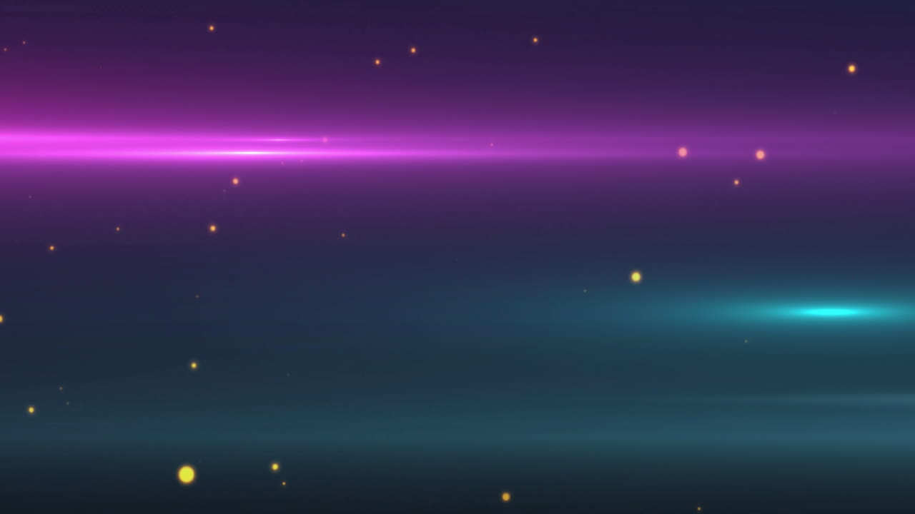 Animation of yellow spots and purple light trails on black background