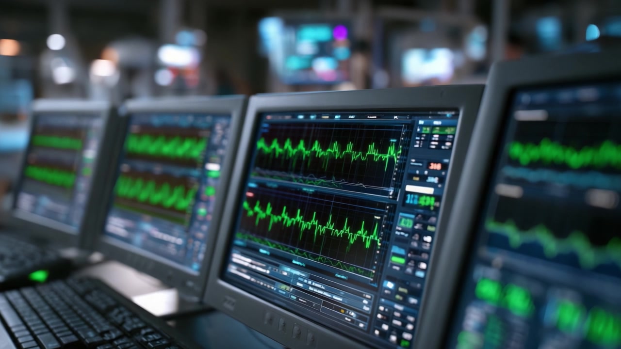 Advanced Medical Monitoring Station with Multiple Screens Displaying Vital Signs and Waveforms Detected by Health Monitoring Systems