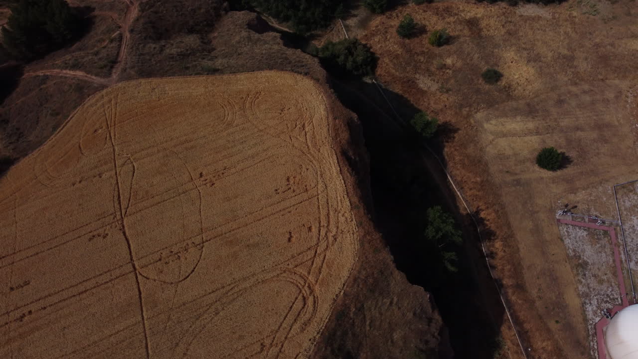 Aerial view of a field with patterns