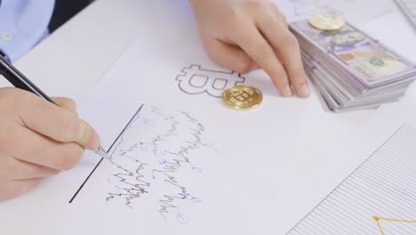 un comerciante analizando e interpretando el gráfico de bitcoin.