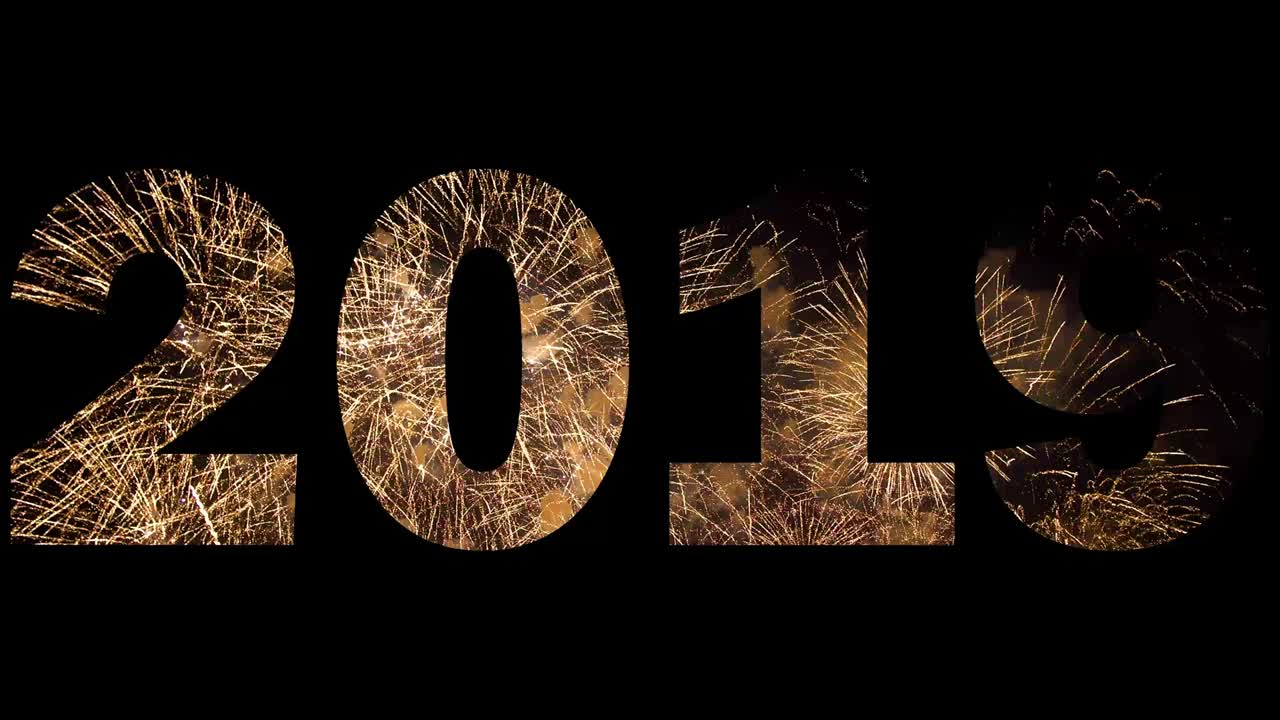 texto de exhibición de fuegos artificiales 2019 fondo dorado