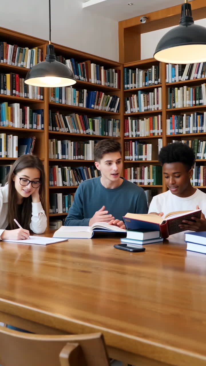 Studenti che studiano insieme in biblioteca