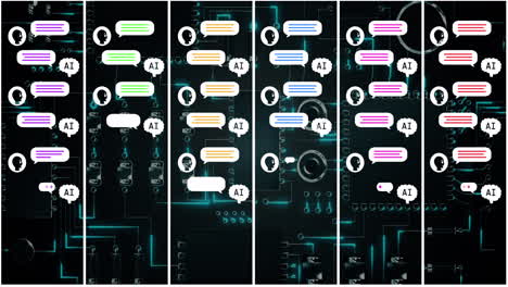 animación de todo el texto, los iconos y el procesamiento de datos en la placa de circuitos