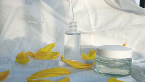 natural skincare products with yellow flowers