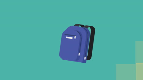 animación del icono del bolso escolar sobre un fondo con patrón verde.