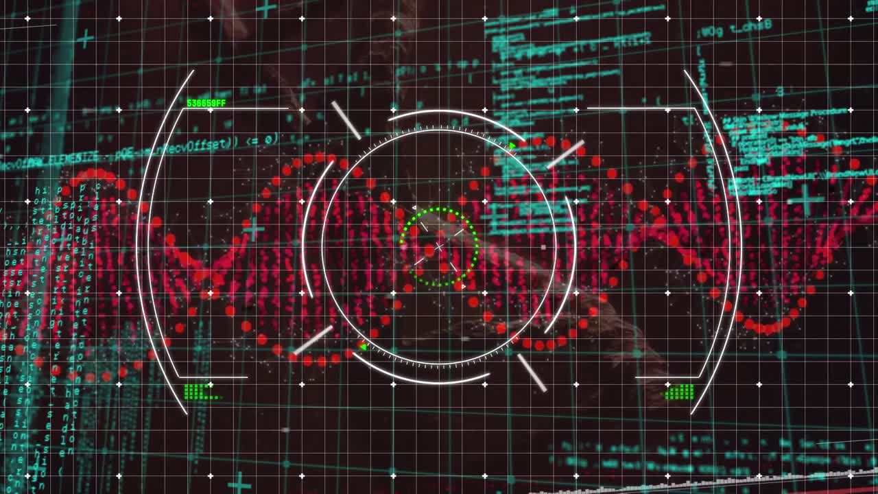 Animation of scope scanning and data processing over blood vessels and spinning dna structures