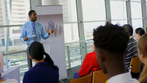 male speaker speaking in a business seminar 4k