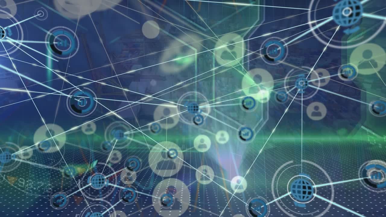 Animation of network of connections over warehouse