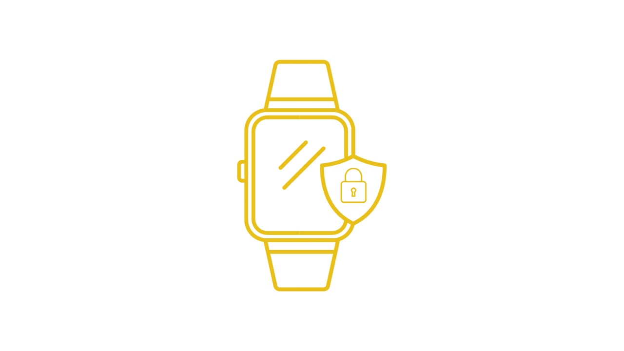 Ícone Animado de Smartwatch com Escudo de Segurança e Cadeado