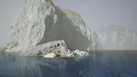 misty coastal landscape with dramatic cliffs