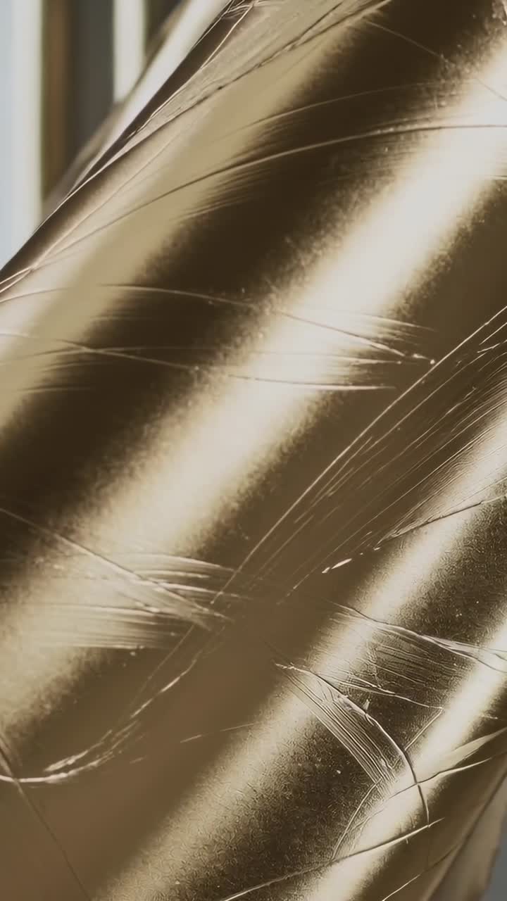 Close-up de superfície metálica dourada com arranhões e reflexos
