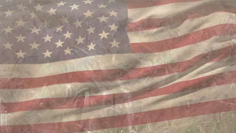 animation of american flag blowing over field of wheat