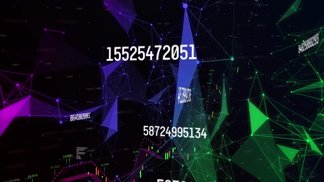 검은색 배경에 데이터 처리 및 연결 네트워크의 애니메이션