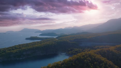 dramatic coastal sunset view from above