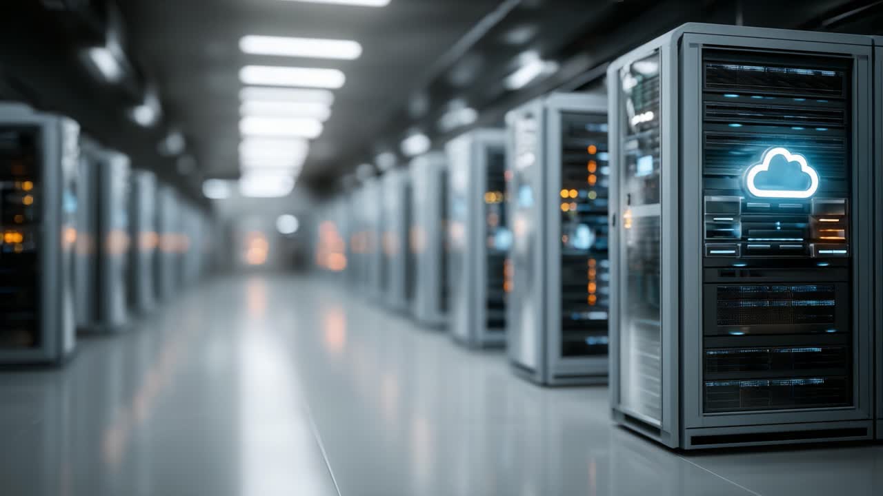 A Modern Data Center Filled with High-Tech Server Racks Showcasing Cloud Computing Technology in a Sleek and Efficient Environment