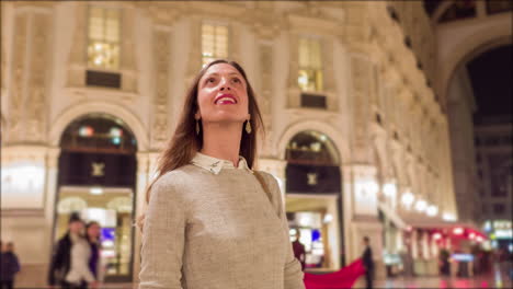 woman in an italian city at night