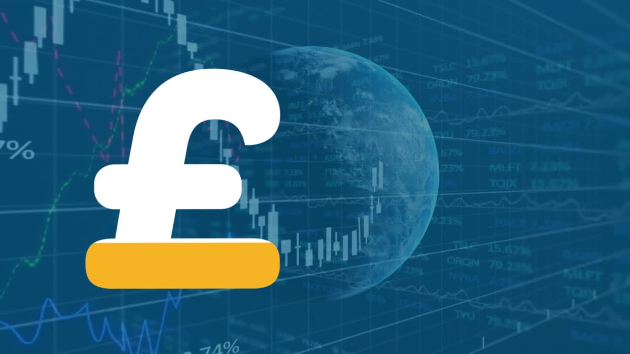 Animation of statistics and data processing over wind turbine on green background