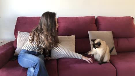 young woman with cat