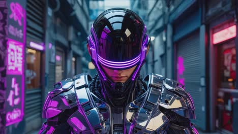 futuristic cyborg in a cyberpunk city